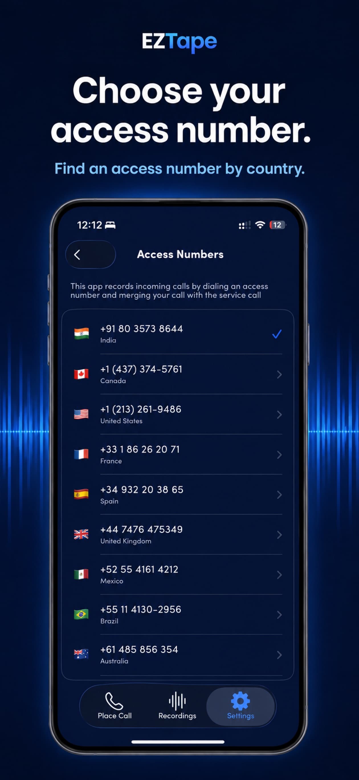 Call Recorder: access numbers